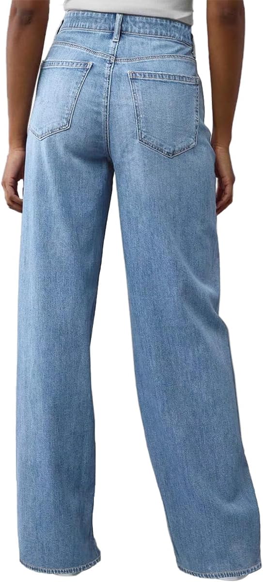 Women's Wide Leg Jeans High Waisted Baggy Straight Leg Loose Stretchy Casual Denim Pants - Image 2