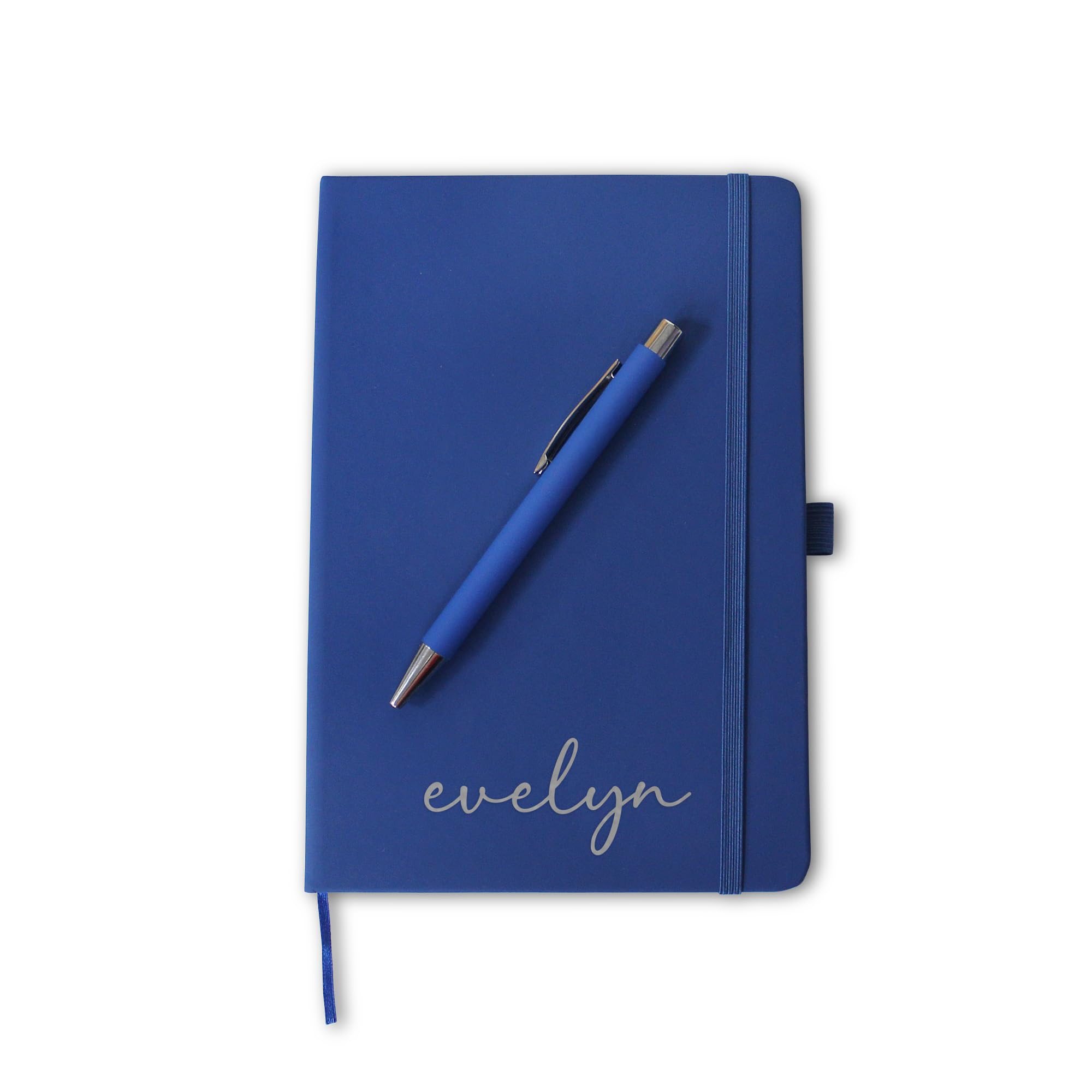 eBuyGB Personalised Notebook & Pen Set with, Name Office Journal New Employee Gift, New Job Gifts, Lined A5 Note Book Soft Feel Hardback Note Pad and Pen (Blue)