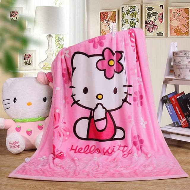 Hello Kitty Blanket Cartoon Print Fluffy Fleece Blanket for Children, Girls and Adults All Seasons Flannel Fleece Blanket, Sherpa Soft and Malleable Plush Blankets (Pink)