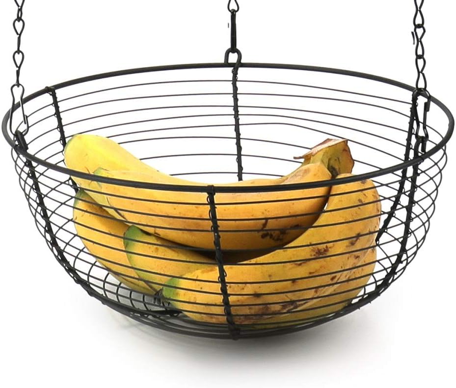 Tebery 3-Tier Black Hanging Basket Kitchen Heavy Duty Wire Fruit Organizer with Metal Ceiling Hooks (Black)