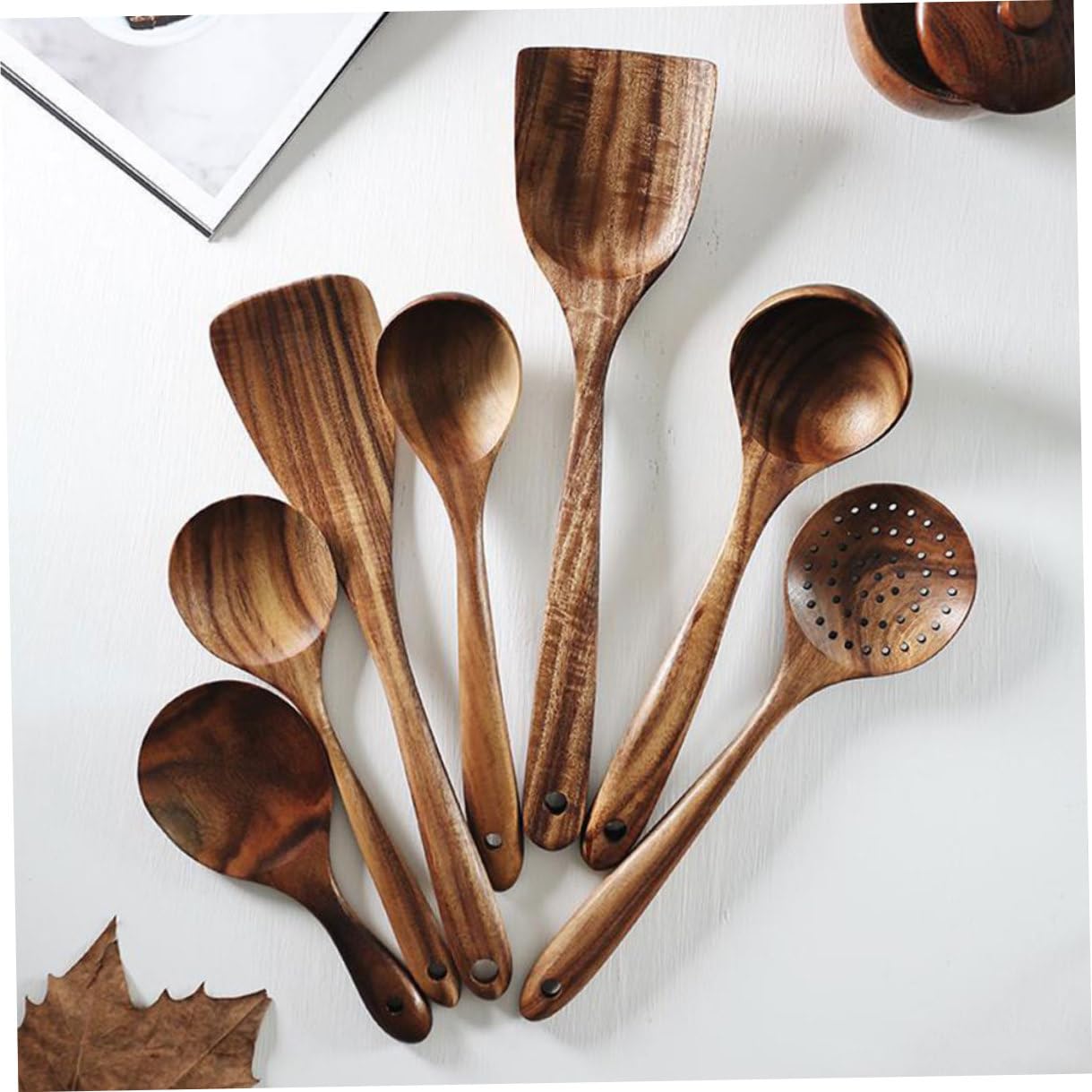 Veemoon Set di Cucchiai per Servire e Preparare Insalate per Cucina con Design Multifunzionale in Legno Elegante e Pratico