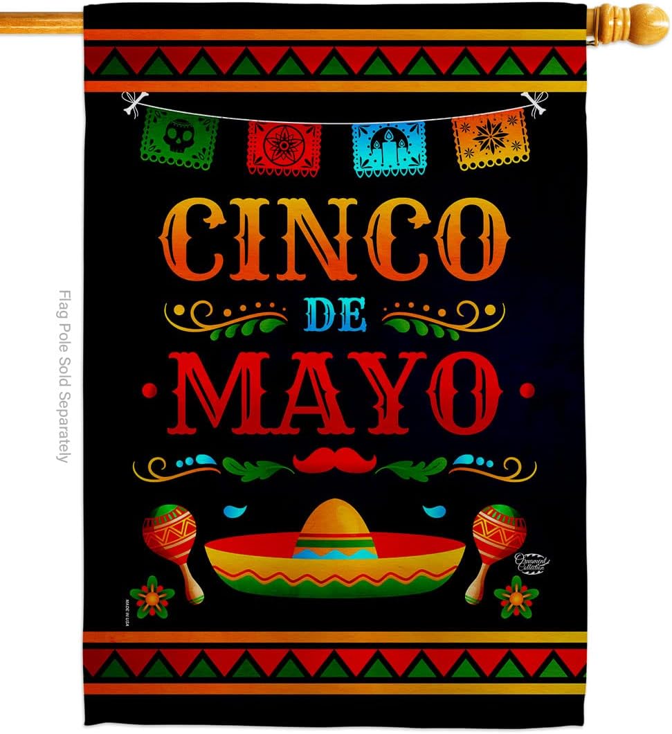 Party de Mayo House Flag - Summertime Cinco Cactus Pinata Sombrero Mexican Fiesta Outdoor - Decoration Banner Small Garden Yard Gift Double-Sided Made in USA 28 X 40