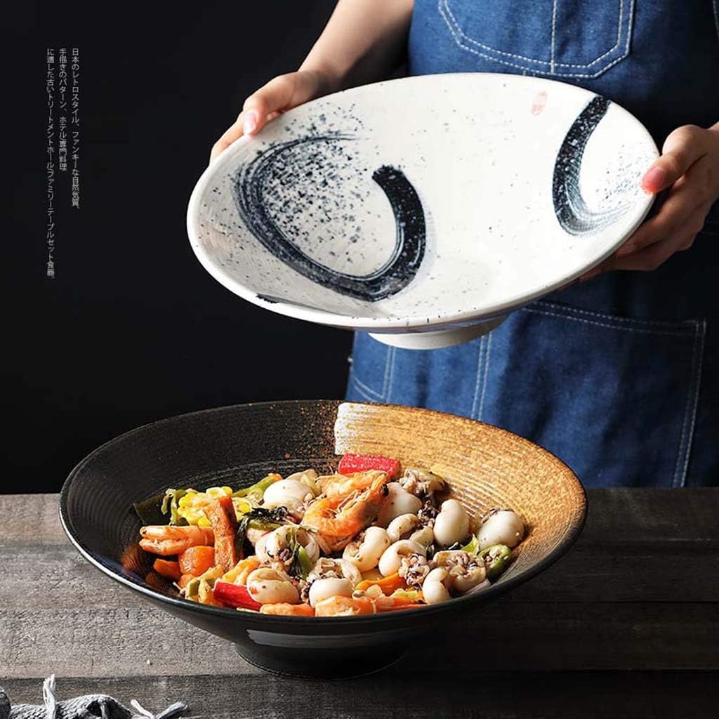 Ceramiczna ponadwymiarowa miska do sałatki, głęboka miska do zupy, idealna do kiszonej kapusty i dań rybnych, japoński kreatywny design, duży rozmiar do restauracji i użytku domowego