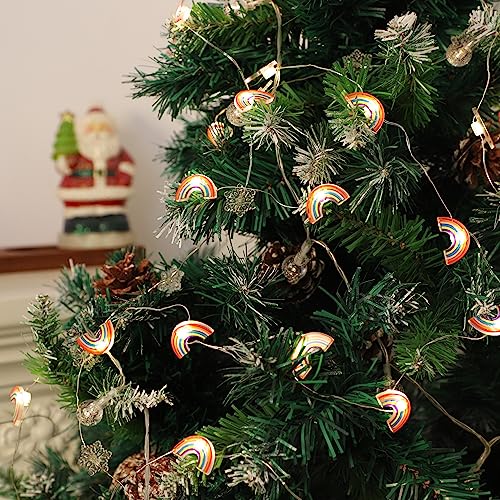 Image of Fairy String Lights 10FT 30LEDs Rainbow Theme Battery or USB Operated with Remote Summer Boho Pink Hanging Lights for Patio Garden Home Party Wedding Classroom Girl Room Decorations