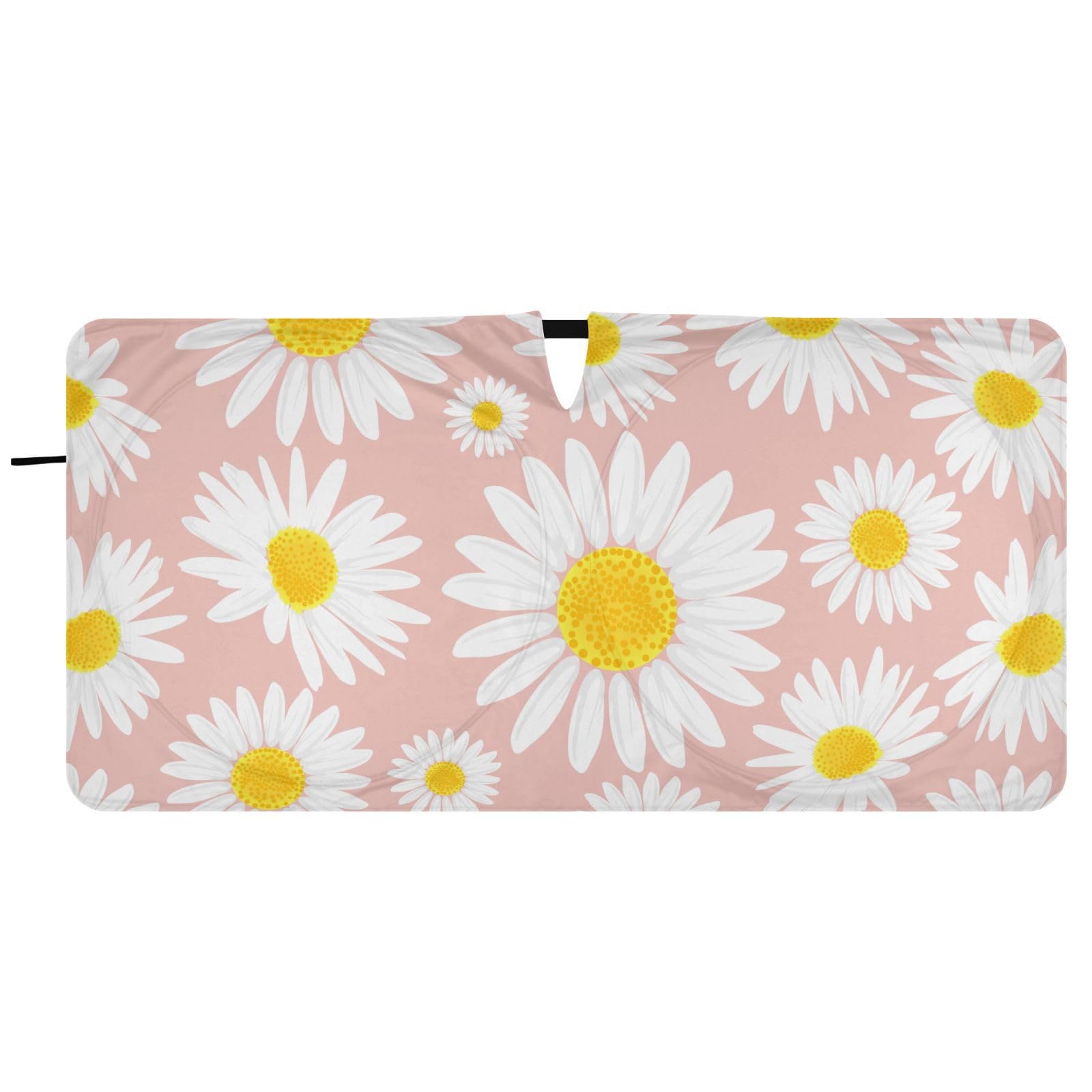 Daisies Flowers Front Windshield Sun Shade for Car Trucks Foldable Car Sun Visor with Storage Pouch Sun Shield for Window Automotive Interior Accessories Most Sedans SUV