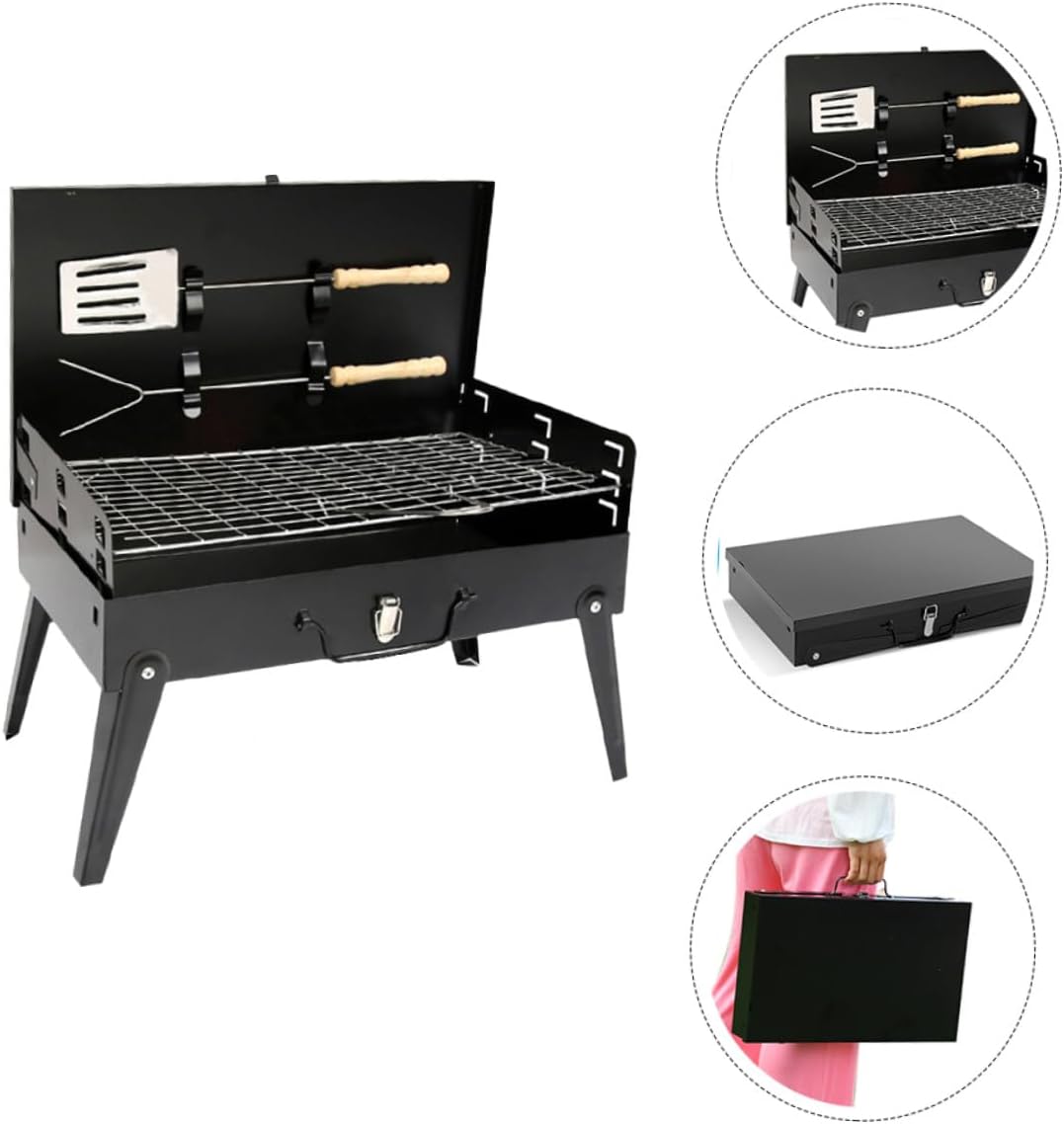 LALAFINA Portable Barbecue Grill Folding Bbq Stove with Accessories, 44x27x47cm Outdoor Camping Stove for Picnic and Tailgating
