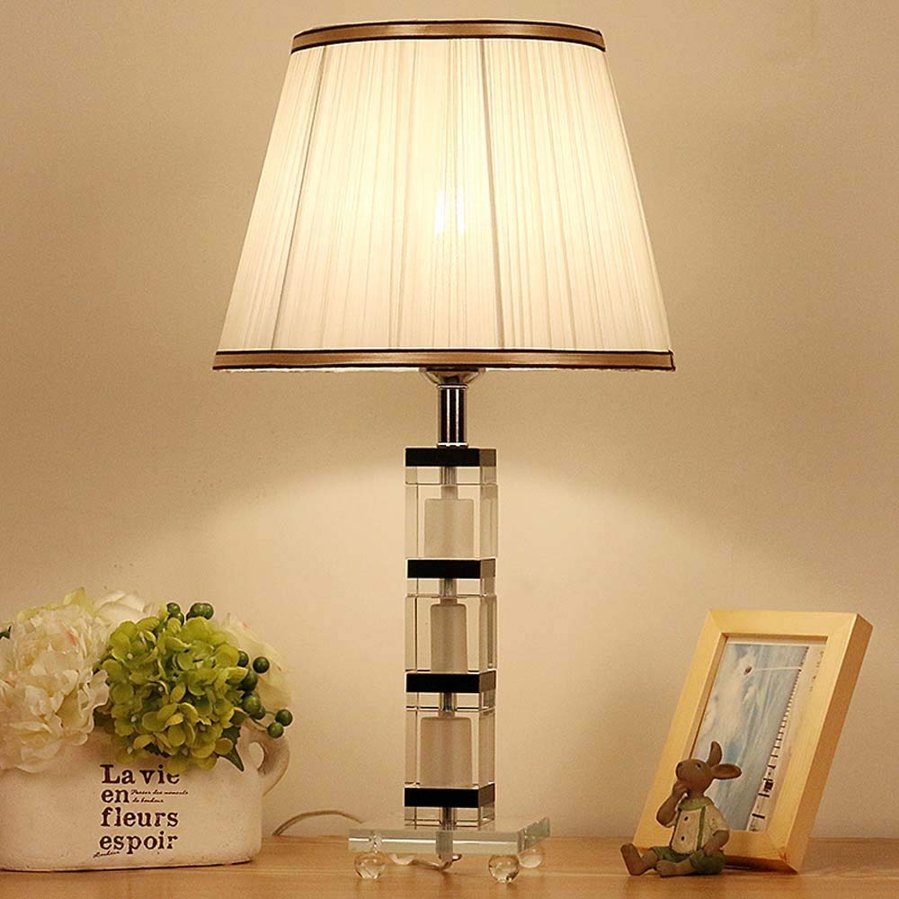 Lampy stołowe, kryształowe lampy biurkowe z abażurem z tkaniny, współczesne szkło i metalowa podstawa, idealne do salonu, sypialni, lampki nocne, 12 x 21,6 cala, beżowe