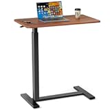 Simple Deluxe Adjustable Overbed Bedside Table with Wheels, Rolling Laptop Table, Pneumatic Adjustable Hospital & Home Use Bed Table, Mobile Standing Desk, Brown