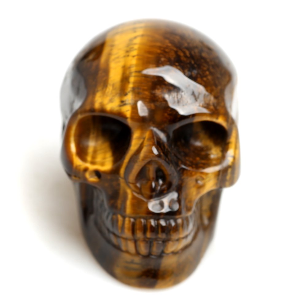 SnamicE Natural crystal rough 2" Crystal Stone Human Reiki Skull Figurine Statue Sculptures Tiger-Eyes Quartz Skull,Multicolor