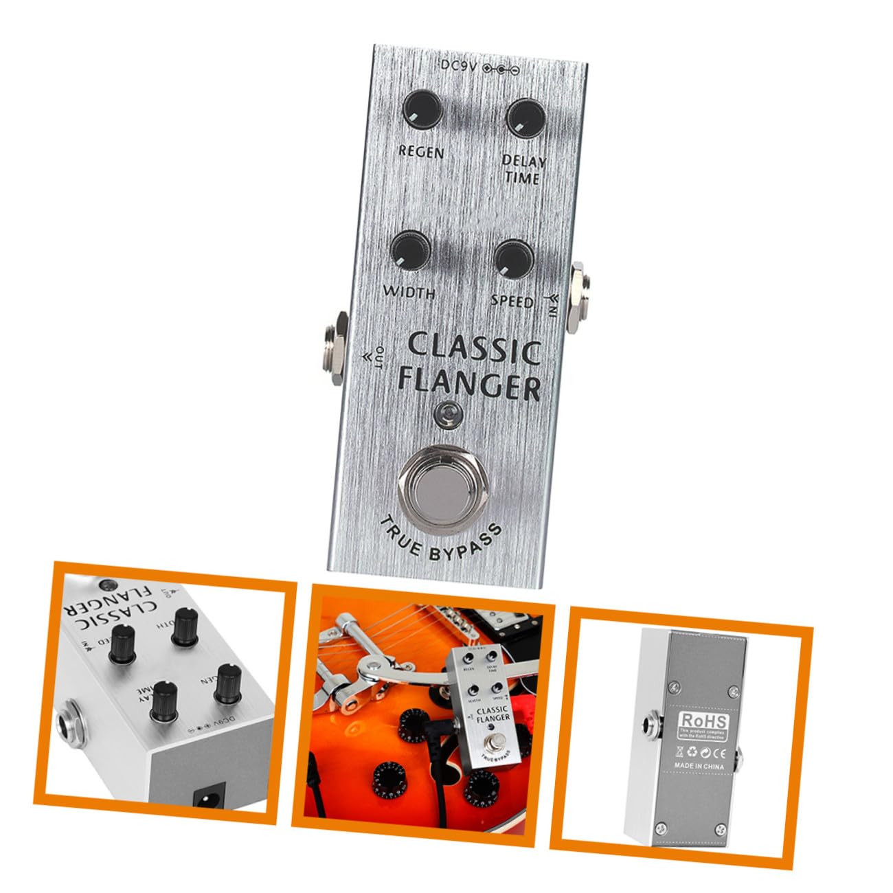 Pedale Flanger per Chitarra Elettrica, Effetto Metal Professionale | Argento, Struttura in Metallo, Uso in Performance , Formato Leggero per Musicisti e Apprendisti