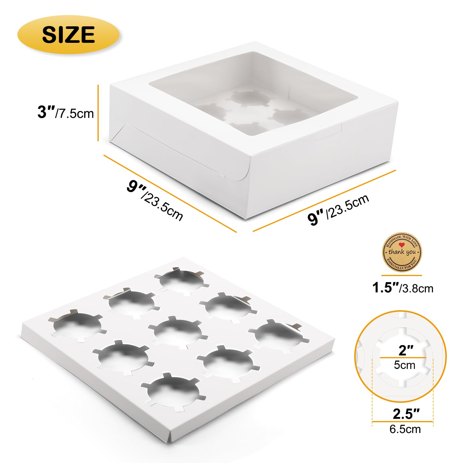 SOL - Lot De 12 Boîtes à Cupcakes Individuelles Carrées Avec Fenêtre - 9x9x9 Cm - Idéal Fêtes, Anniversaires, Mariages