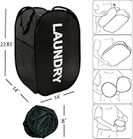 Vista 2 de Cestas de lavandería desplegables, cestas plegables de malla para la lavandería, paquete de 2 cestas de ropa negras para el hogar, dormitorio, viajes