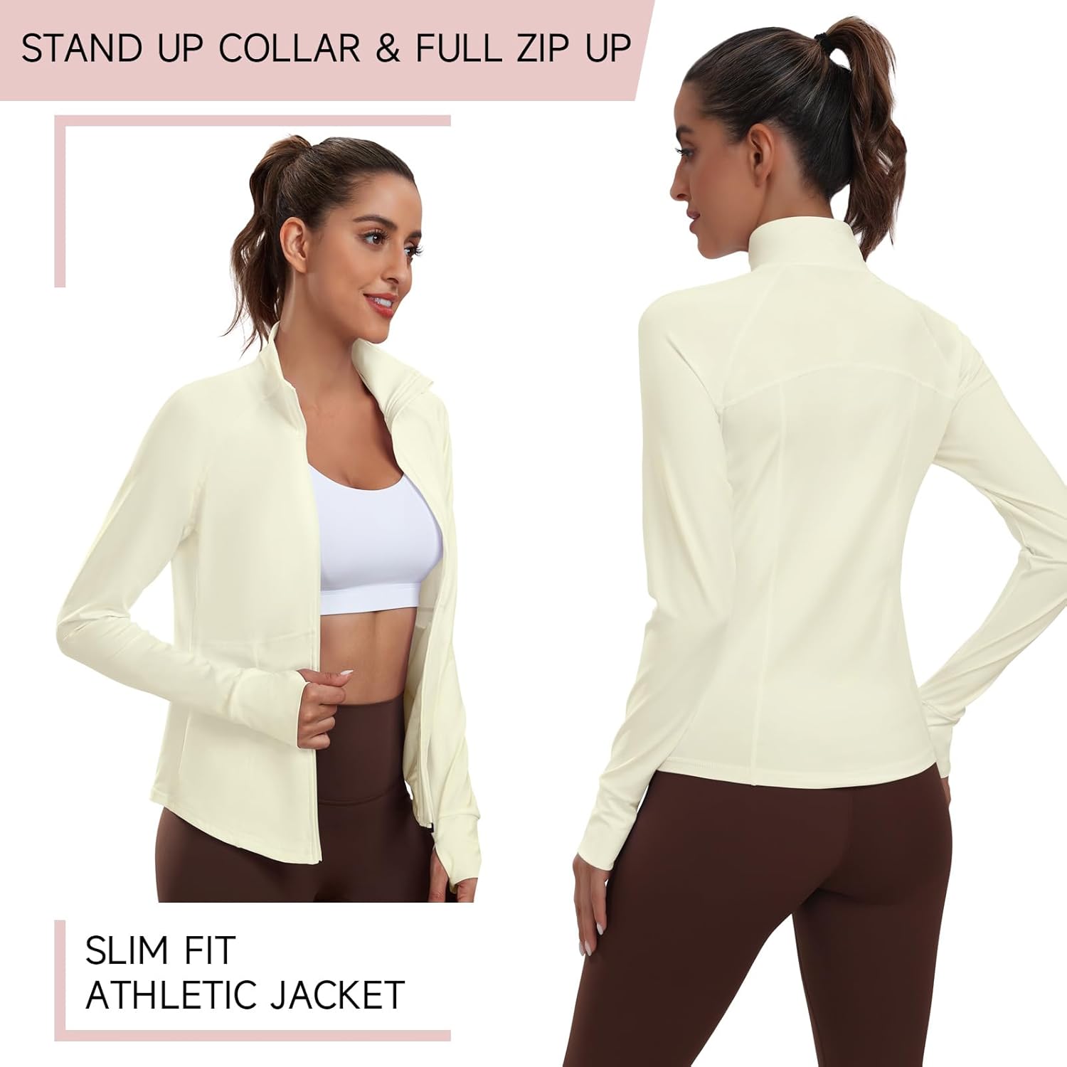 Women's Athletic Jackets Lightweight Sport Workout Jackets Zip Up Running Jackets with Thumb Holes for Gym Yoga