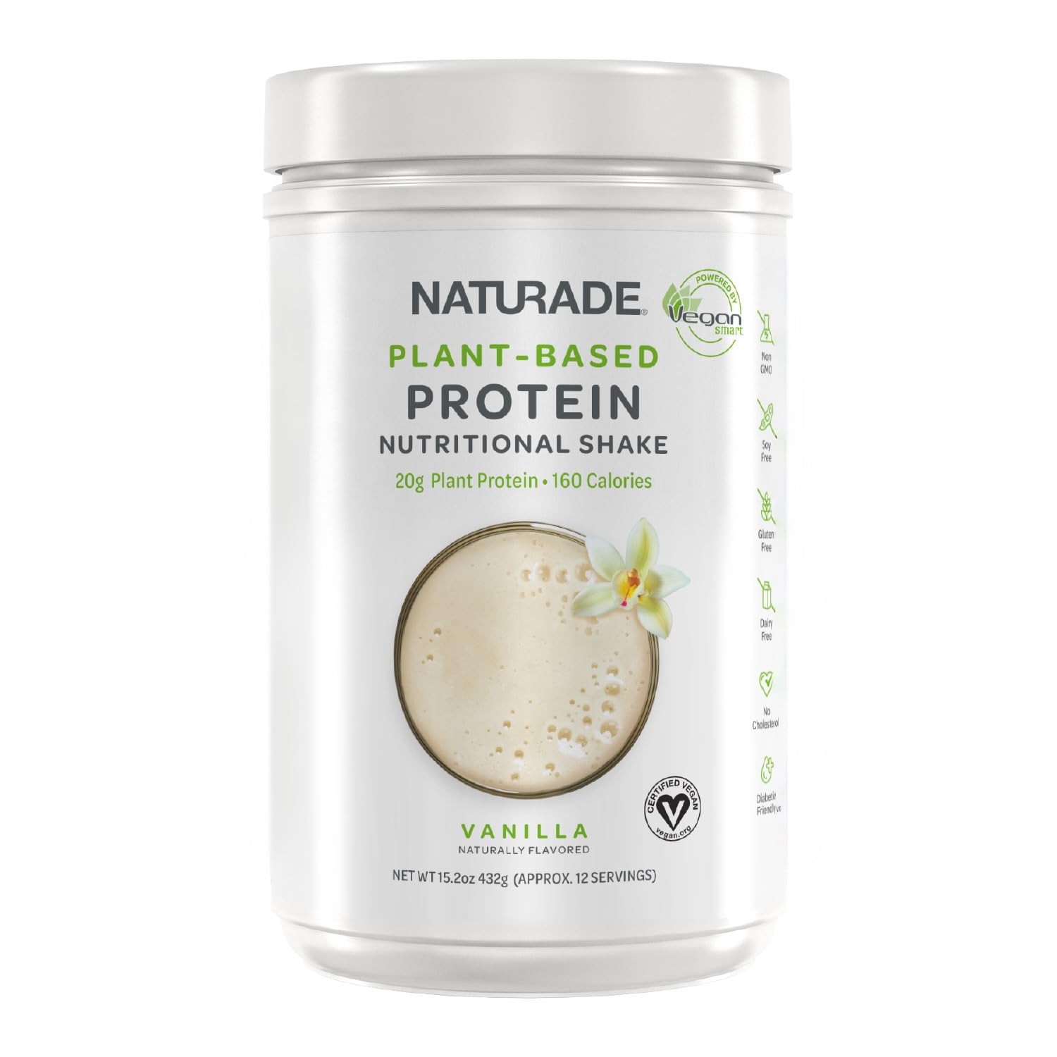 Naturade Pea Protein Powder - 20g Plant-Based Protein & 130 Calories per Serving - 2.5g Fat - Soy and Dairy Free - Non-GMO Pea - Cholesterol & Gluten Free - Vanilla (12 Servings)