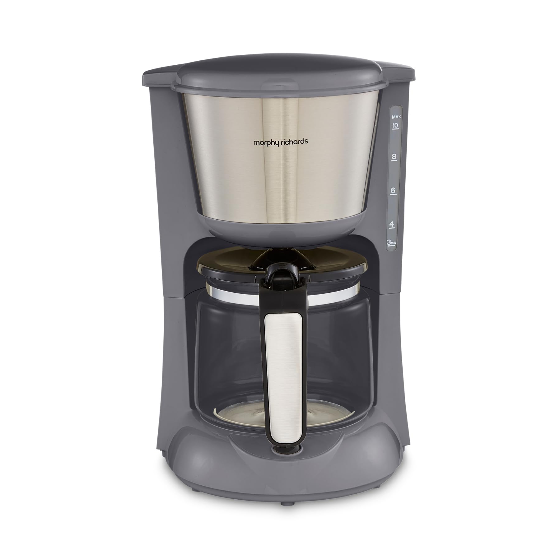Morphy Richards Equip Filter Coffee Machine, Pour Over Technology,10 Cup Capacity, Fast Brew, Anti Drip, Easy Clean Reusable Filter, Keep Warm, Aroma Blender, Grey and Stainless Steel,162505
