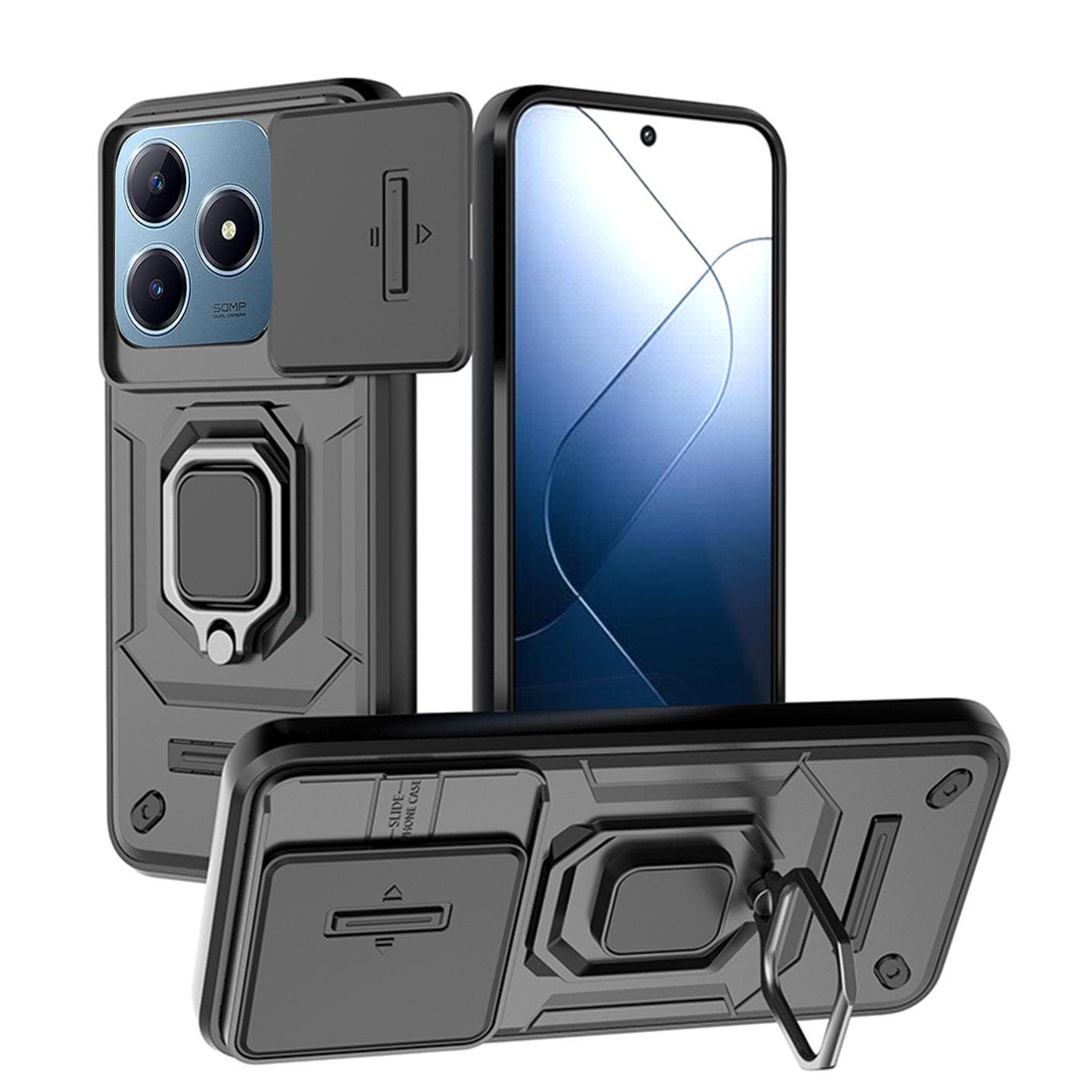 Avizar Coque Pour Realme C61 Silicone Antichoc Bloc Caméra Couvert Noir