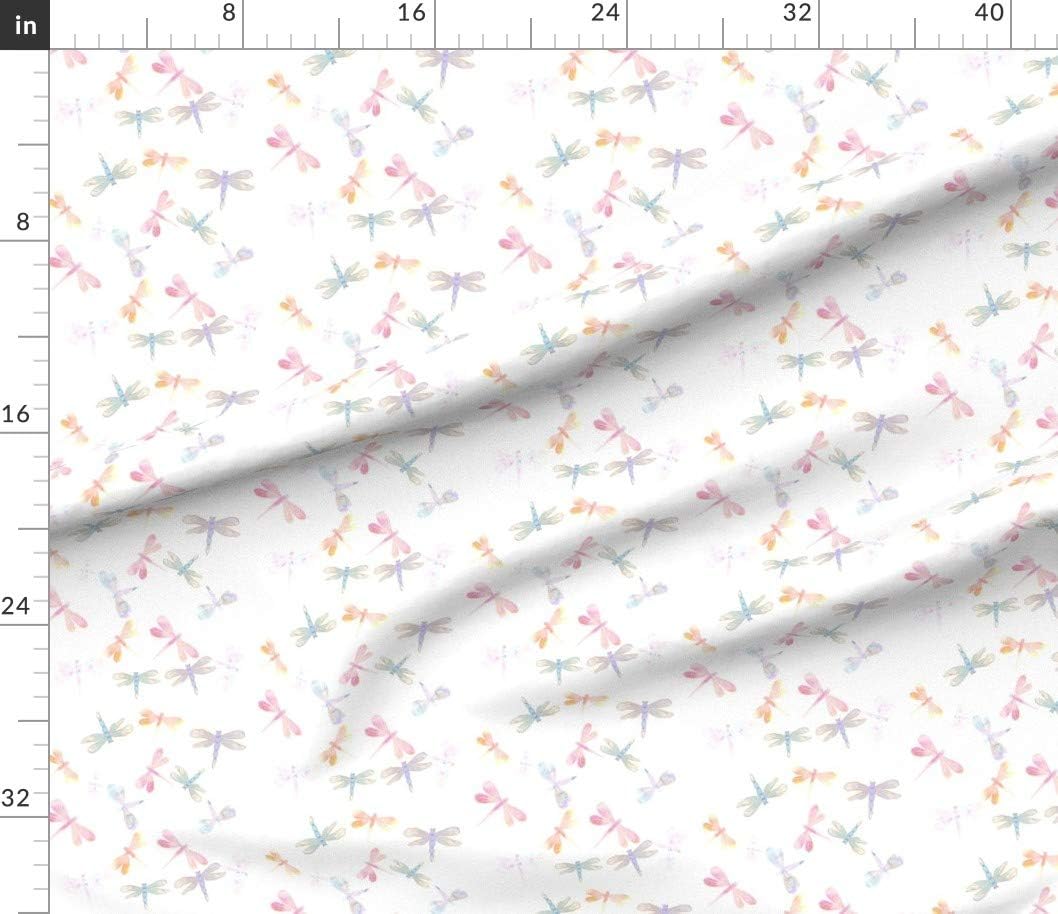 Spoonflower Fabric - Watercolor Dragonflies White Dragonfly Insects Pastel Butterfly Summer Printed on Petal Signature Cotton Fabric Fat Quarter - Sewing Quilting Apparel Crafts Decor