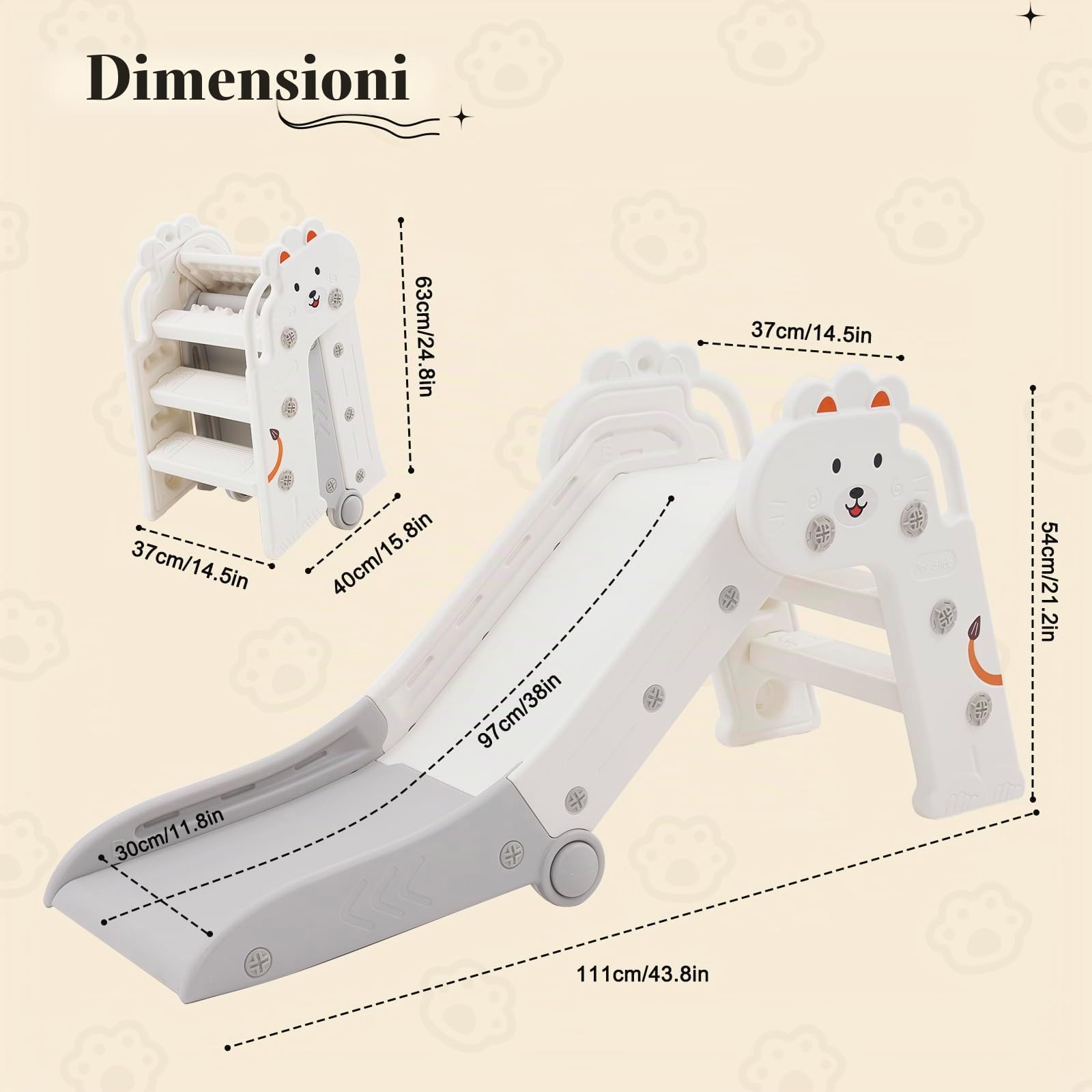 Scivolo per Bambini Pieghevole, interni, scivolo da giardino, scivolo per bambini, angoli arrotondati, consente di risparmiare spazio (grigio)