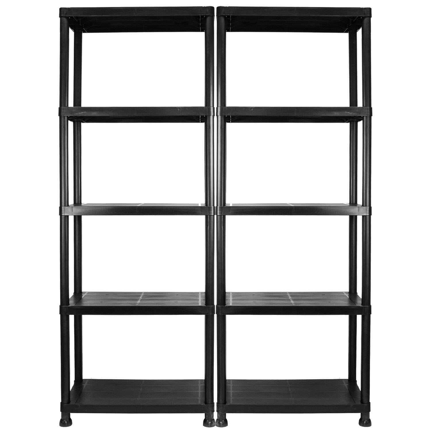 TekBox Garage Storage Shelves Black Plastic Shed Office 3 4 or 5 Tier Shelving Unit (2, 5 Tier)