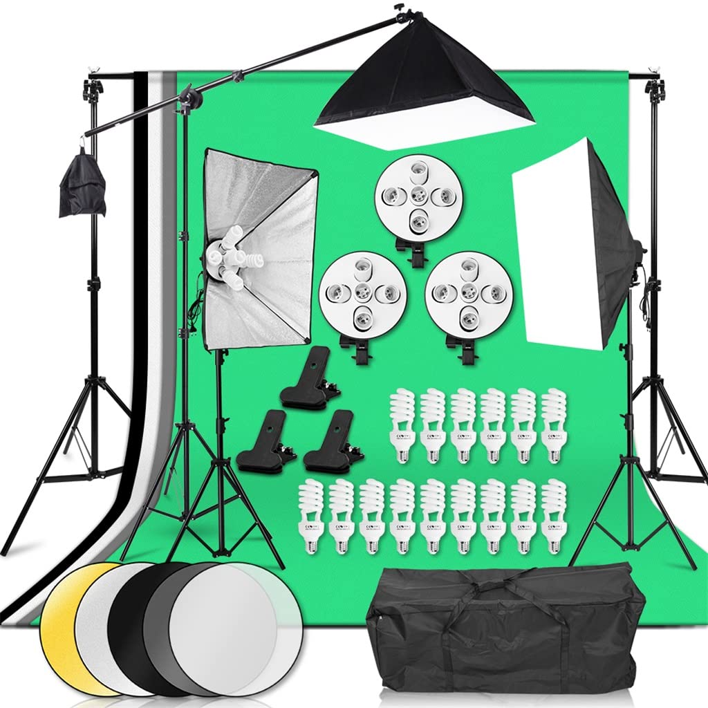 ZSLKDL Photo Continuous Lighting Kit Cantilever Softbox 45W 5500K Daylight Studio Bulb 2x3M Background Frame 4pcs Backdrop