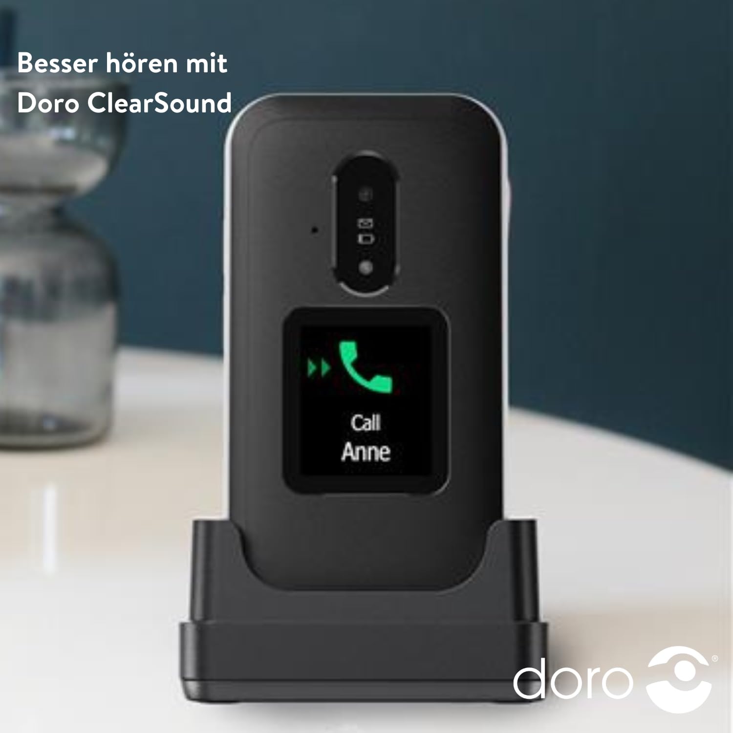 Doro Leva E30 - 4G Klapptelefon für ältere Menschen - Großer 2,8-Zoll-Bildschirm, externes Display, kontrastreiche Tasten, lauter & klarer Klang, Kamera - Doro Secure-Taste - Ladeschale - Schwarz/Weiß