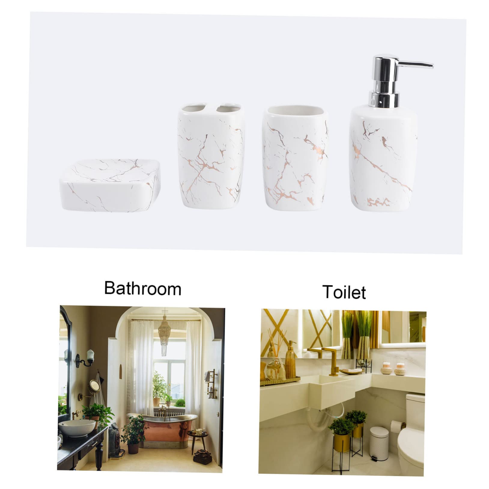 Set Tazza per Risciacquo e Portaspazzolino Bagno 4 Pezzi in Ceramica Bianco | Capacità 350ml, Superficie Liscia e Facile da Pulire, Uso Domestico, Struttura Stabile