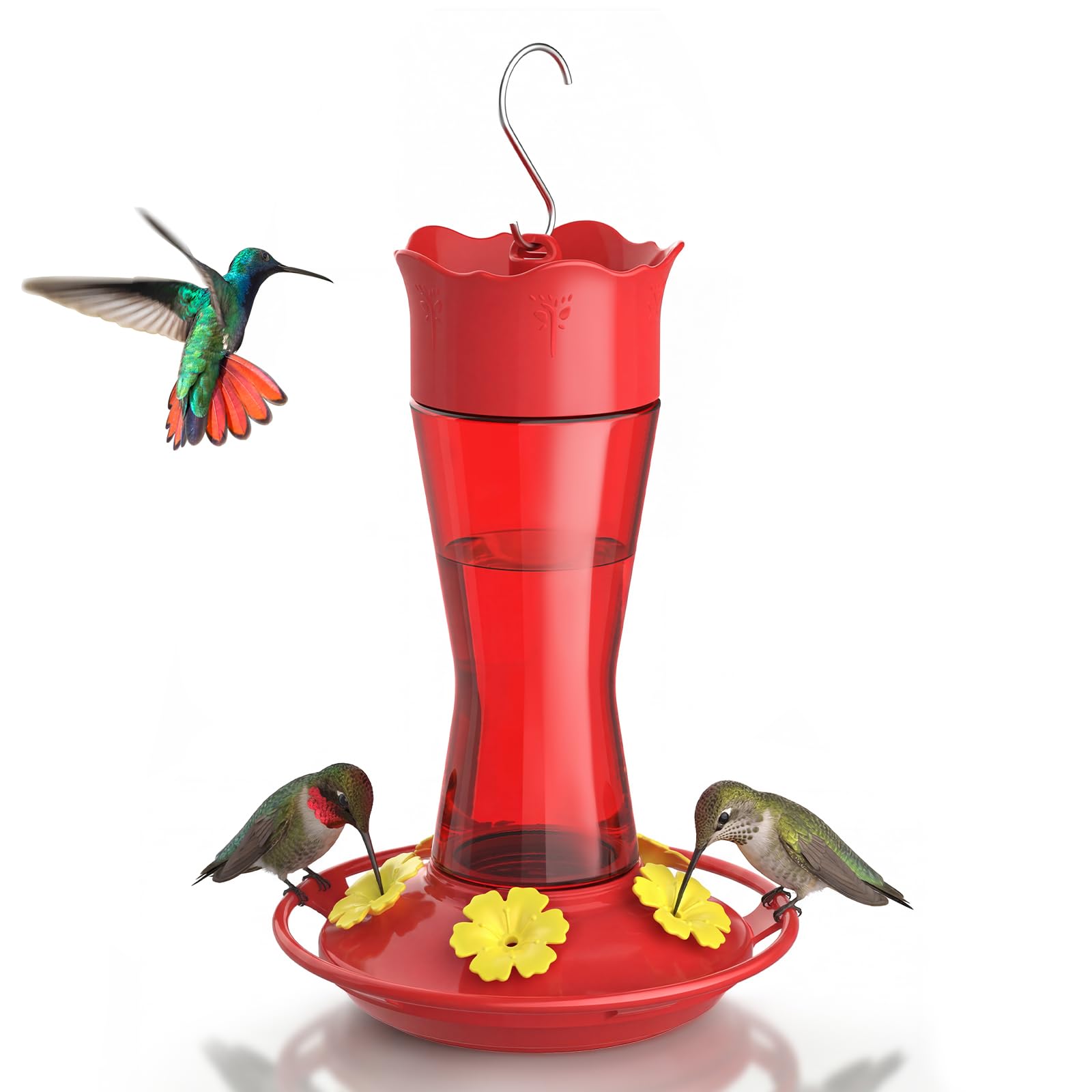 Kingsyard Glass Hummingbird Feeder for Outdoors Hanging, 10 oz Leak-Proof Humming Bird Feeders with Ant Moat & Bee Proof Feeding Ports, Hummingbird Gift for Bird Lovers (Red)