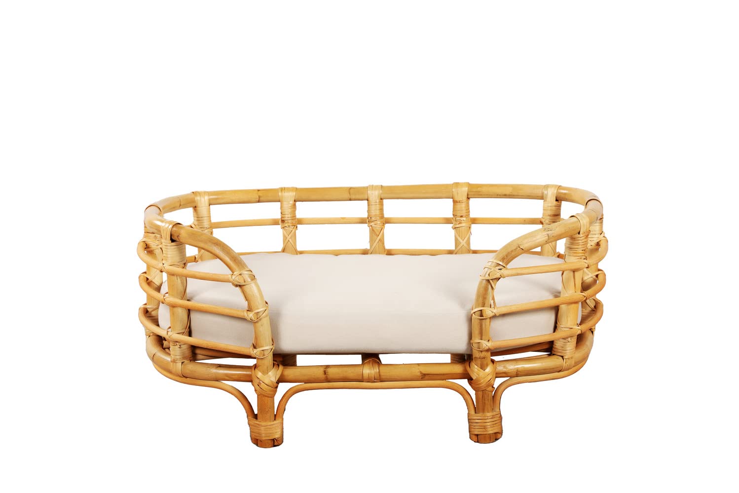 BEAU RIVAGE Panier Ovale Themis pour Chien et Chat en rotin Coussin Inclus, Taille M/L (15-25 kg)
