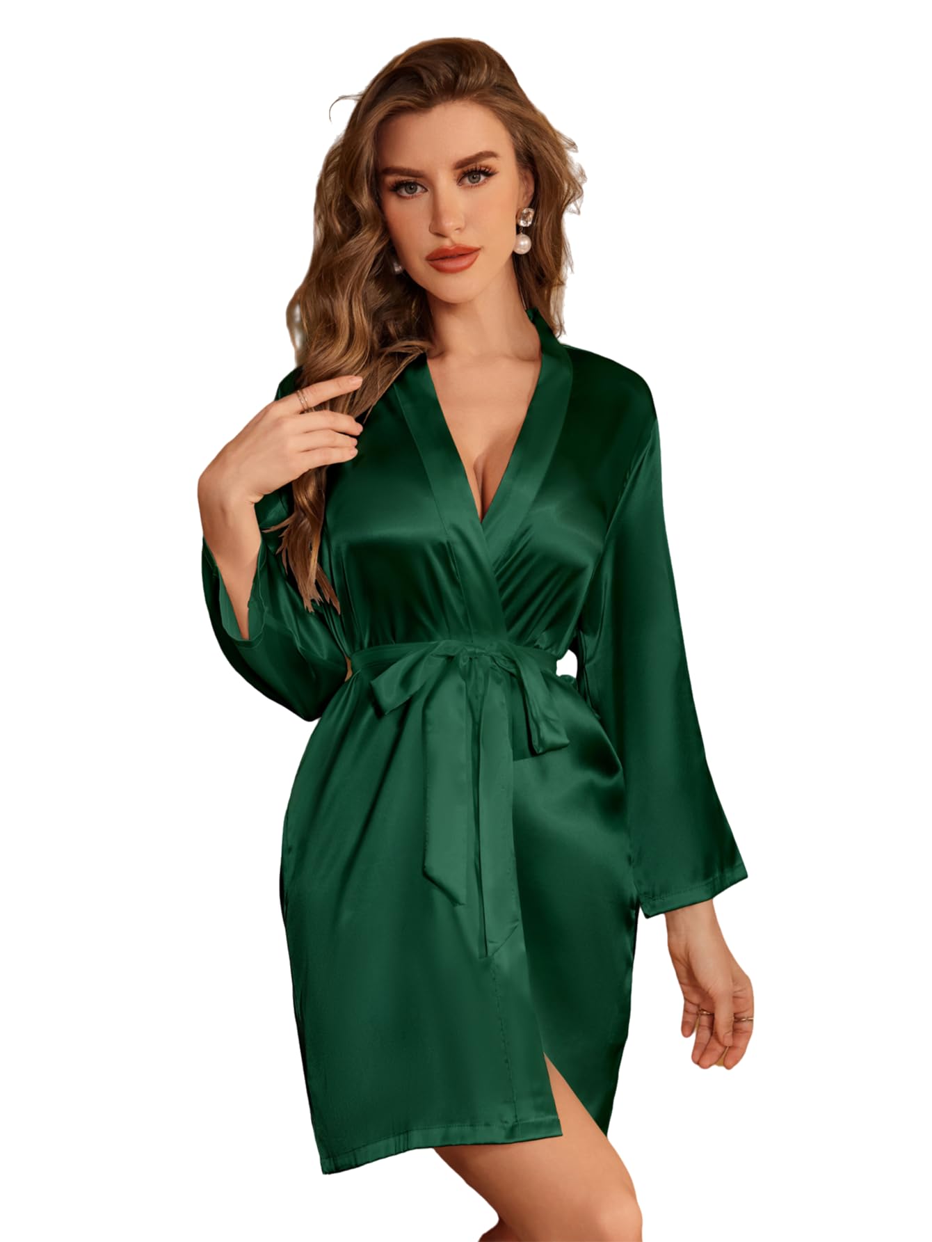 DQSSYTTX Green Silk Bathrobe for Women Nightgown Bridesmaid Robes for Wedding V Neck Sleepwear for Spa