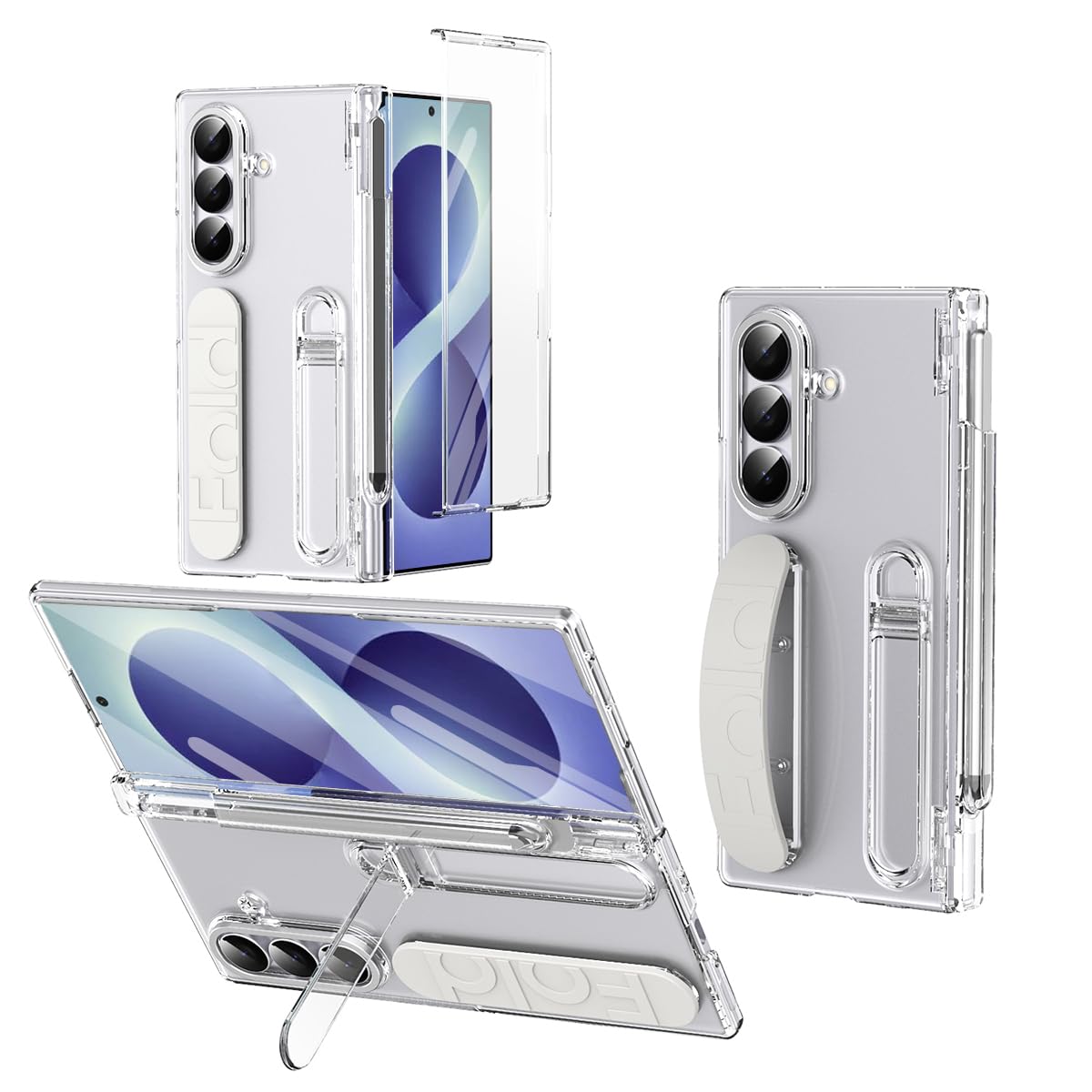 BRAND SET Etui do Samsung Galaxy Z Fold8 Ultra PC z przednią osłoną ekranu, zawiasem, uchwyt na długopis, uchwyt, pasek na rękę, ochrona aparatu, przezroczysty