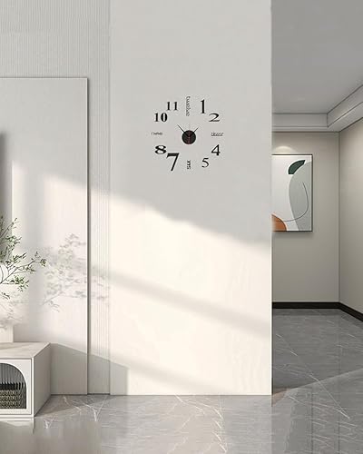 Miniatura 3 de Reloj de pared para bricolaje, silencioso, sin marco, funciona con pilas, 15.7 pulgadas, reloj de pared acrílico negro, con calcomanía, relojes de