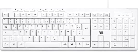 Rii Kabelgebundene Slim Business-Tastatur (USB) für Computer, Laptop (Windows & macOS), QWERTZ Deutsch Layout – Weiß