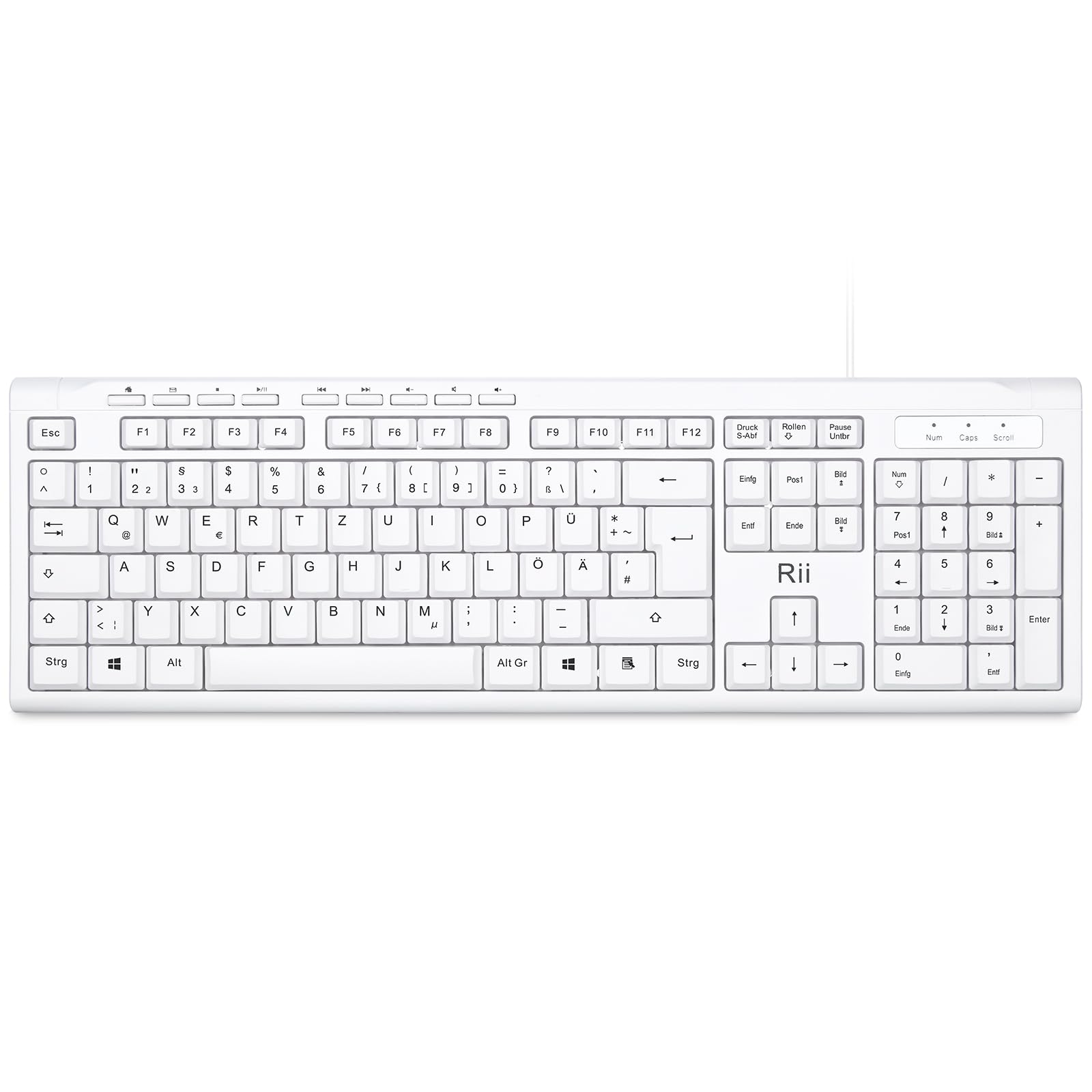 Rii Kabelgebundene Slim Business-Tastatur (USB) für Computer, Laptop (Windows & macOS), QWERTZ Deutsch Layout – Weiß