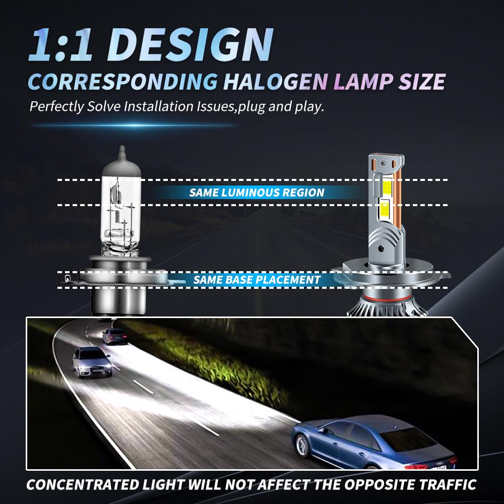 Żarówki H4 9003 HB2 LED, 110W 20000LM Lampa reflektorów LED do samochodu, 6000K Zimna biel 400% Jasność Super Bright LED Hi/Lo Beam Lampy Zestaw do konwersji, 2 lampy