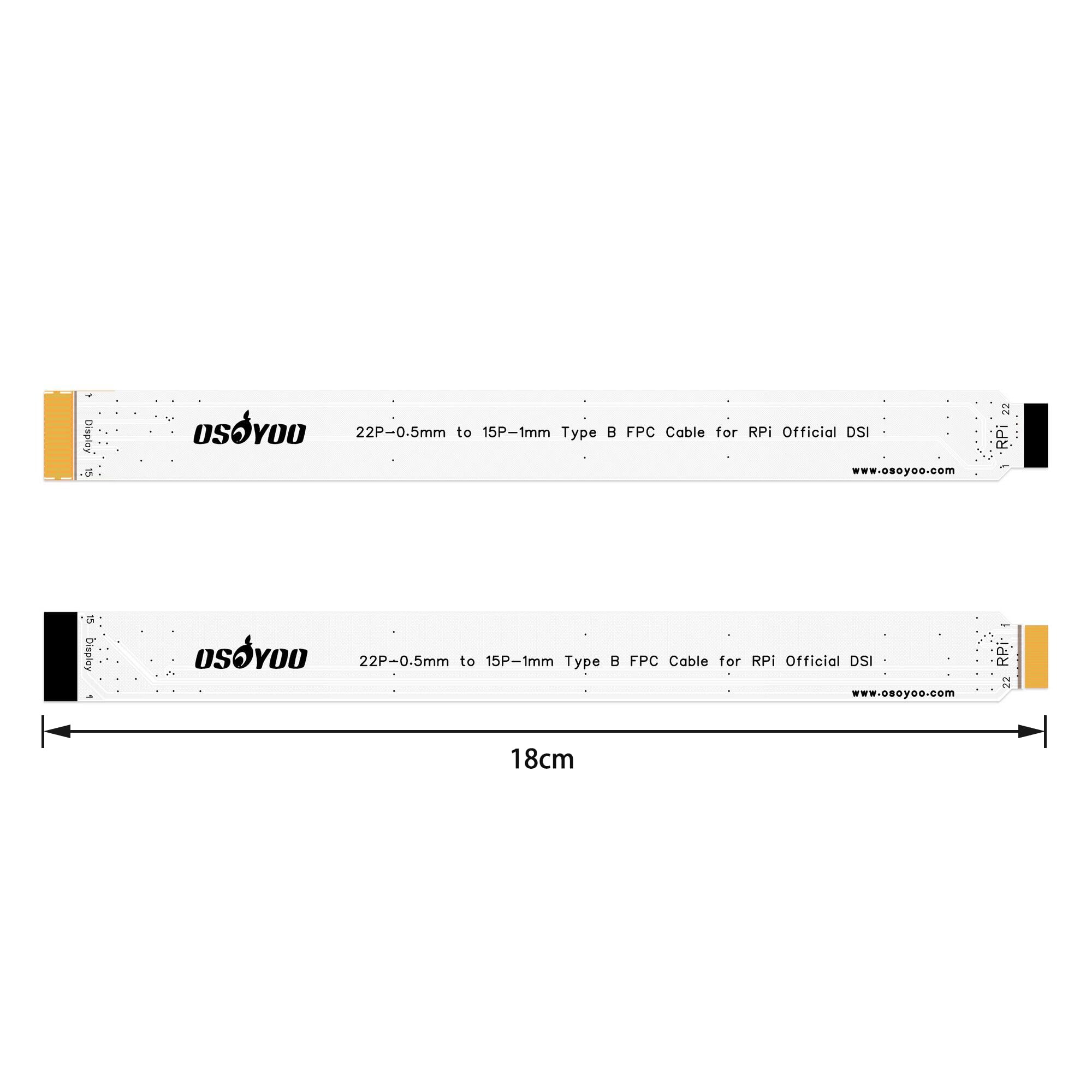 OSOYOO Cavo FPC DSI a 15 pin da 1,0 mm a 22 pin, passo 0,5 mm, bianco, 18 cm, per Raspberry Pi 5 a Raspberry Pi 7" schermo IPS DSI ufficiale