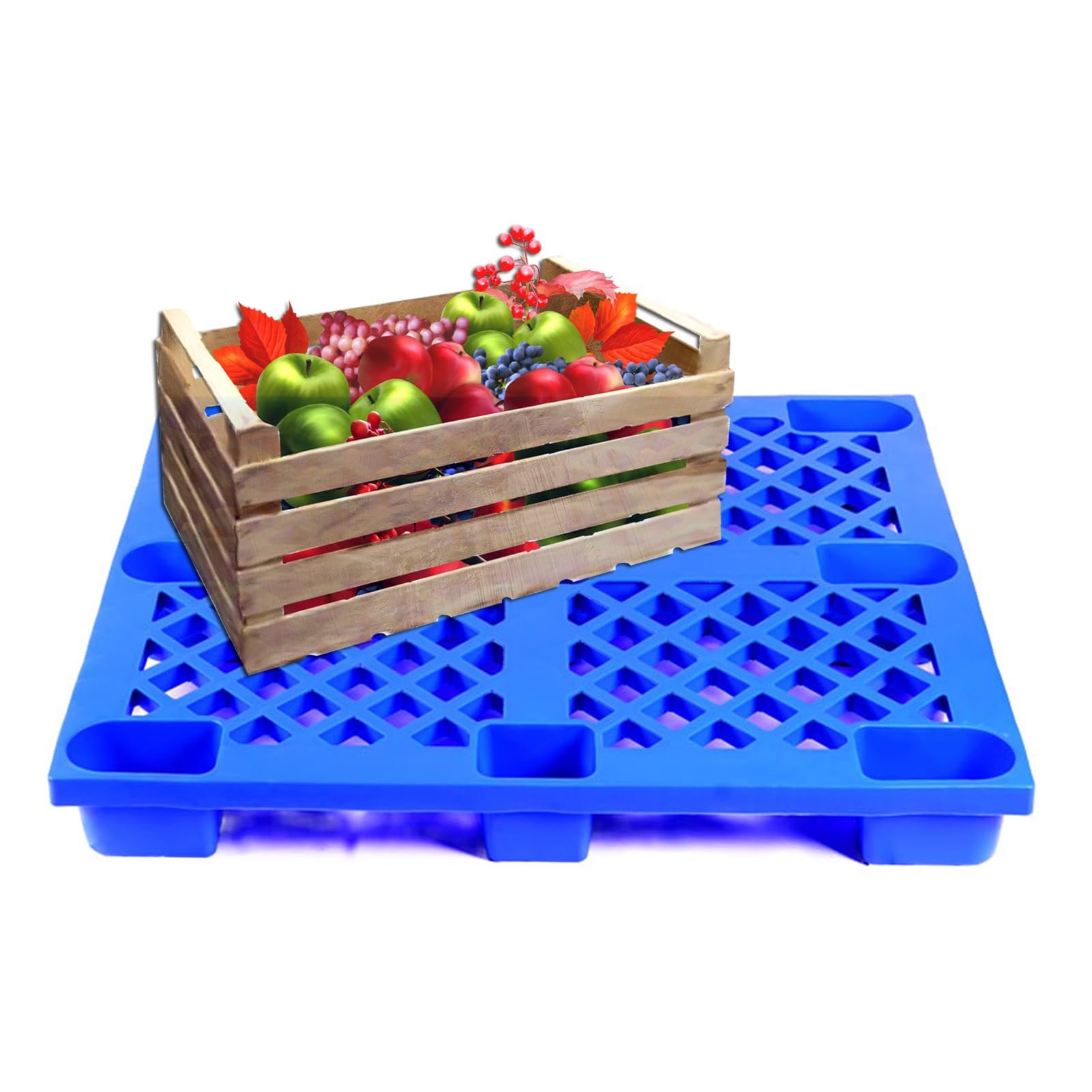 PFCDZDU Plastic Pallet, Nestable Storage Safety Grid Pads with Forklift Entry, Supermarket Kitchen Warehouse Waterproof Polyethylene Shipping Tray (Color : Blue-2 pcs, Size : 100x80x14cm-A)