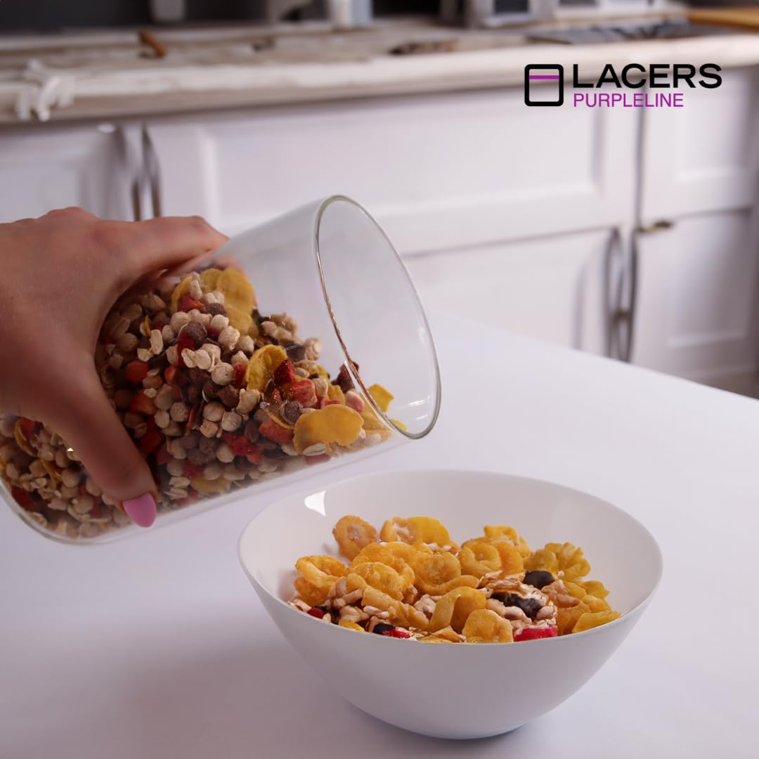 Lacers PurpleLine – Contenedores de almacenamiento de 10 piezas, cristal, juego de 5 recipientes + 5 tapas, tapa de bambú, 450 ml, 2 x 1000 ml, 1500 ml, 2000 ml, recipiente hermético