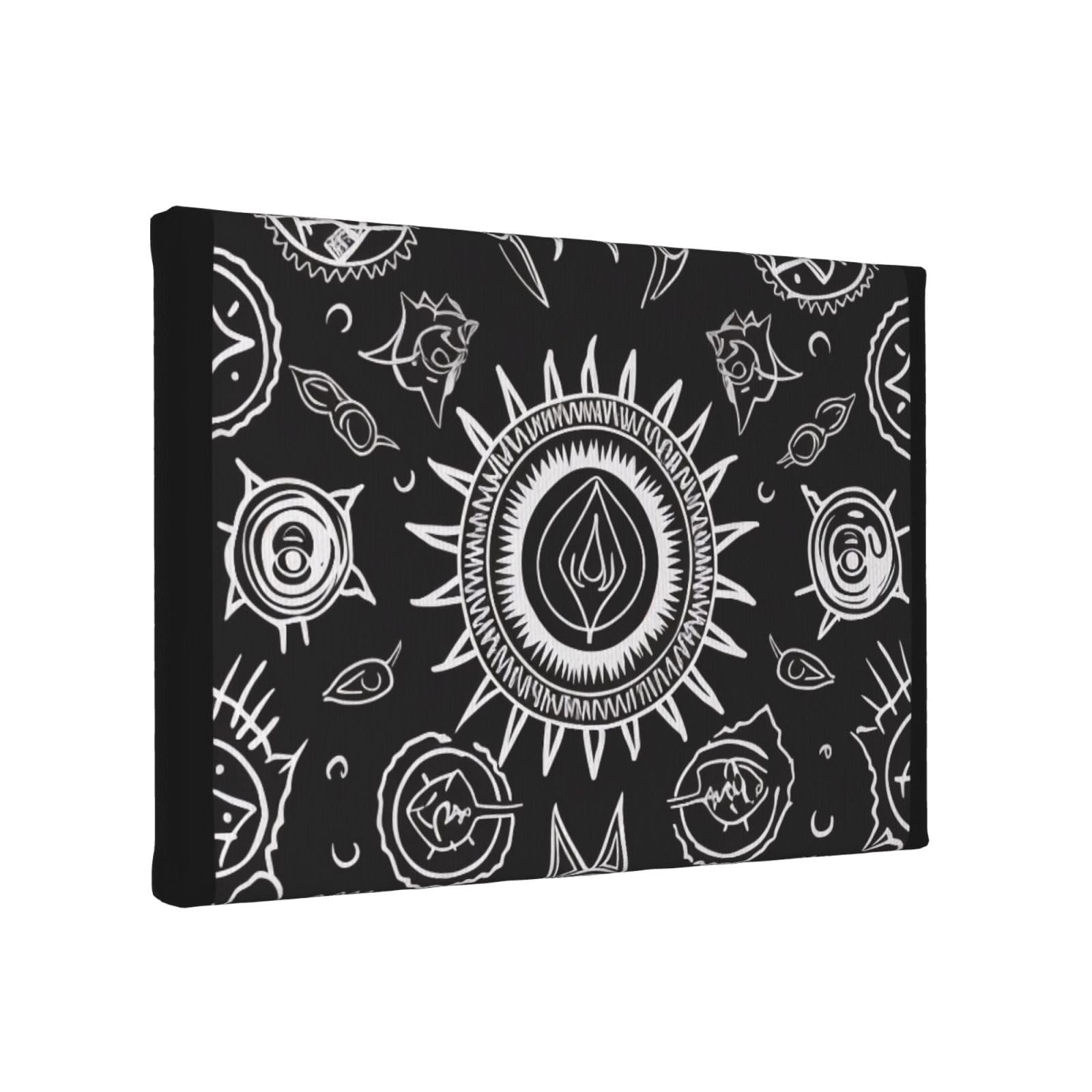 YKLJG Supernatural Symbols Black Printed Wall Art Canvas Painting 30x20 CM Wooden Framed Picture Painting Artwork Prints for Bedroom Kitchen Home Office Decor