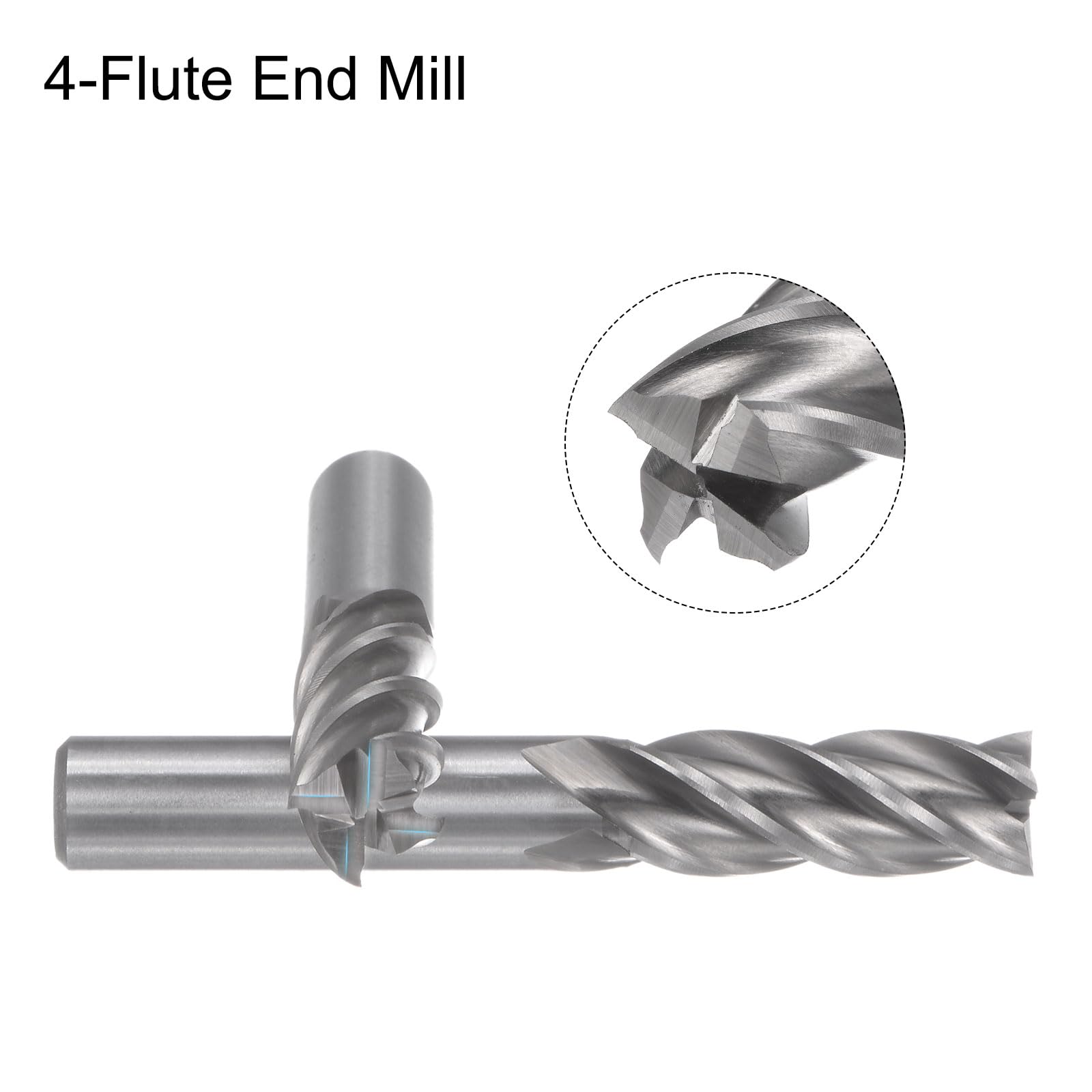 QUARKZMAN 2pcs Carbure Fin Fraises 4 Cannelures 13 mm /0,51" Haute Vitesse Acier CNC Fraisage Coupeur Bits Outil avec Droite Tige pour Aluminium Acier Coupe Travail Métaux