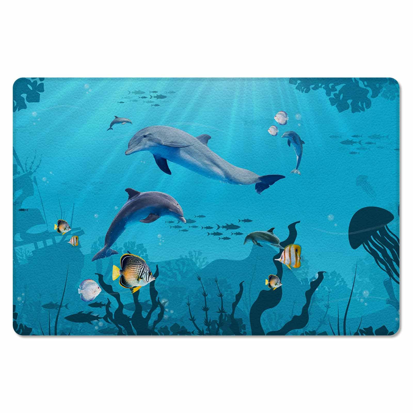 Dolphins Antifatigue Kitchen Bath Door Mat Cushioned Runner Rug,Washable Welcome Floor Sink Mat,Waterproof & Non-Slip Standing Doormat for Kitchen,Ocean Sea Coastal Fish Nautical Sailboat 18