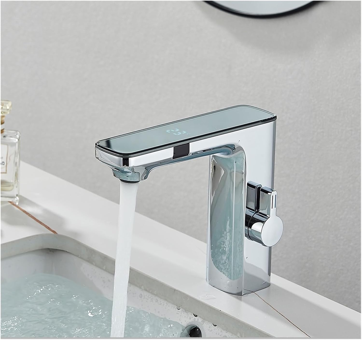 Black Gray Smart Sense Faucet Touchless Digital Display Basin Mixer Battery Power Hot Cold Mixed Water Inductive Bathroon Tap(Chrome)