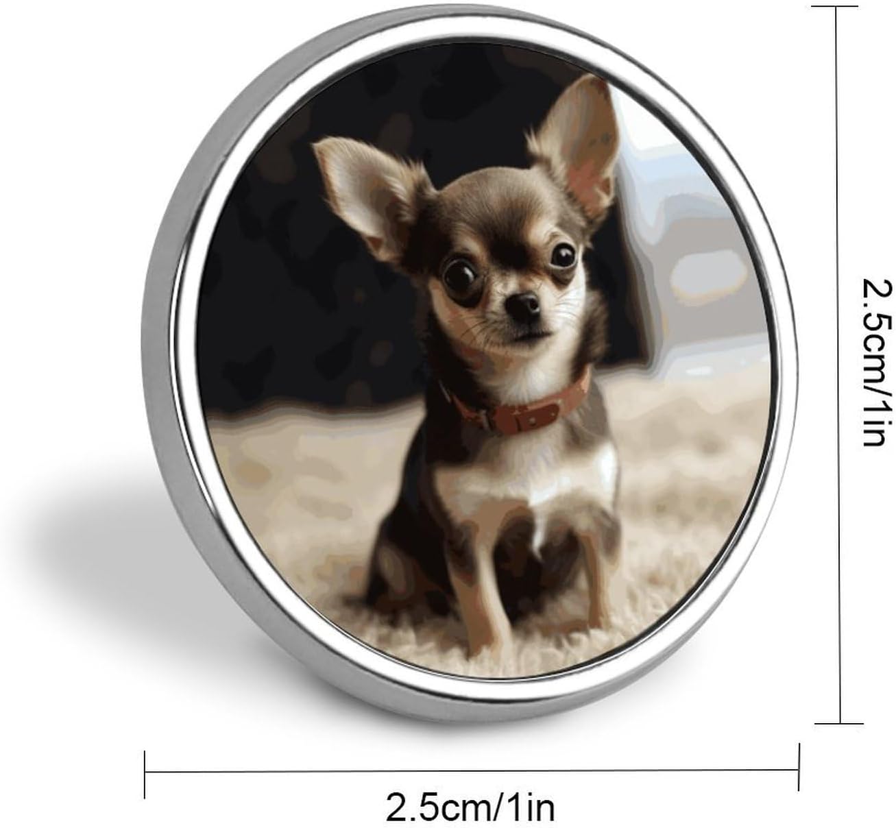 Aluminum Alloy Lapel Pin Round Backpack Pins, Cute Chihuahua image 2