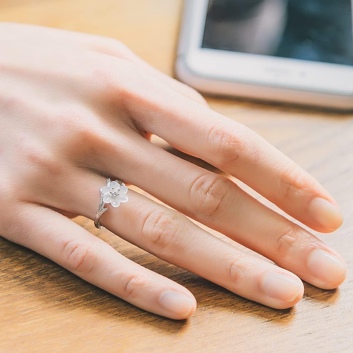 Jewever 925 Sterling Silver Original Sakura Open Tail Ring Adjustable Carving Flower For Women Jewelry Gift