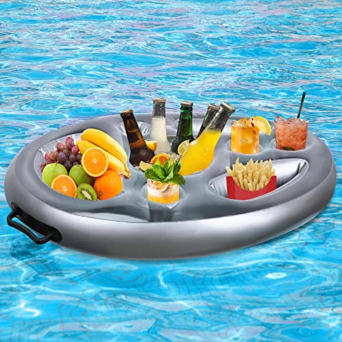Halcyerdu Bar Flottant, Porte Gobelet Gonflable Piscine, 8 Trous Grande Capacité Porte Gobelet Gonflable, Bar de Piscine Flottant pour Les Soirées Piscine d'été, Plaisirs Aquatiques (Gris)