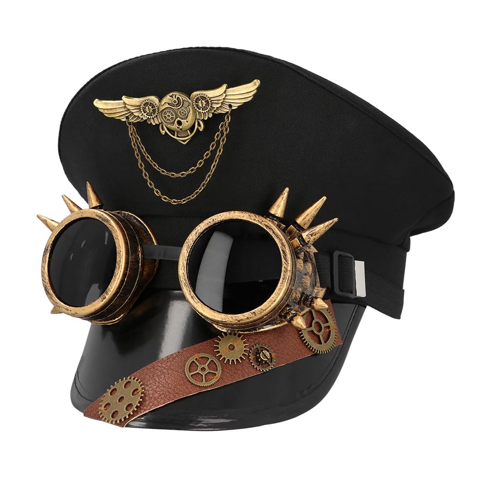 Boland 54581 Steampunk Pilot Hat with Party Glasses, Headwear for Adults, Festival, Carnival, Theme Party and Cosplay