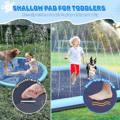 Image of 107 x 67 in Large Rectangle Splash Pad for Dogs & Kids, Non-Slip Sprinkler Pool, Extra Thick Shallow Water Play Mat for Backyard Summer Water Play, Teal