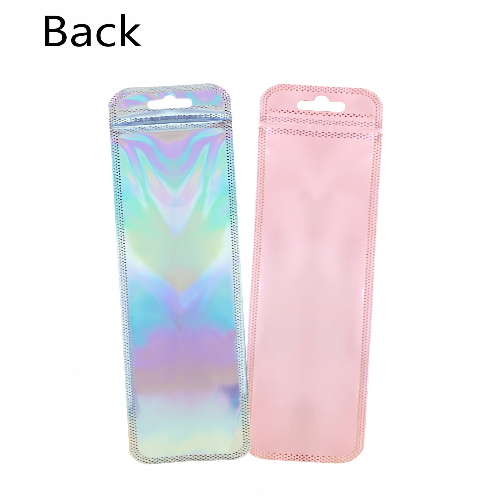 100 PCS Beadable Pen Bags Pink Pen Packaging Bags Resealable Holographic Beaded Bags for Small Bussniss Ziplock Packaging Bag for Jewelry,Pen2.75x8.66