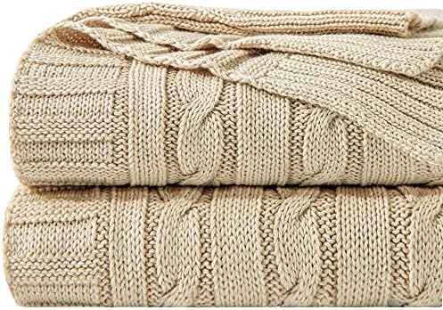 NTBAY 100% Pure Cotton Cable Knit Throw Blanket, Super Soft Warm ...