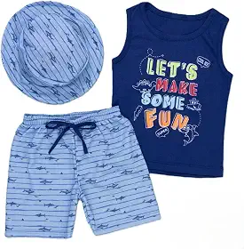 Kit Infantil Verão com Regata Algodão Macio, Bermuda Fresca e Chapéu Protetor – Loja Era Uma Vez – Cores e Tamanhos
