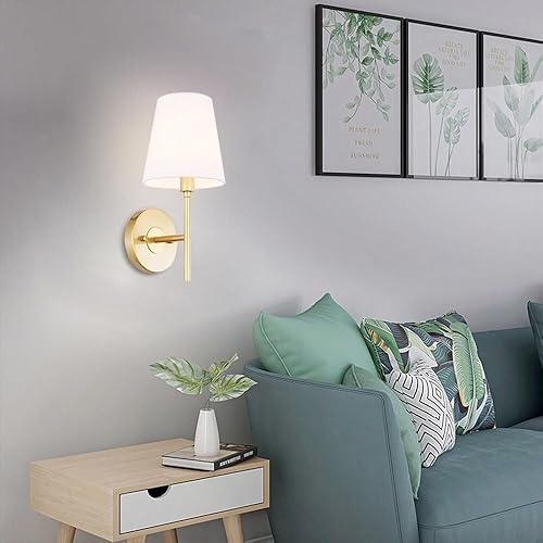 Miniatura 5 de Aplique de pared vintage de latón con pantalla de tela blanca, lámpara de pared retro industrial, lámpara de montaje en pared de cobre E27 para